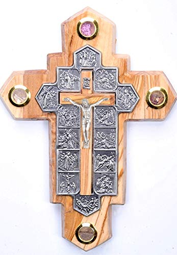 14 Stations Olive Wood Crucifix with Samples from The Holy Land (14 Stations Cross/Crucifix, 7)