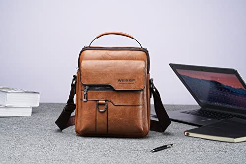 WEIXIER Bolsa tiracolo masculina de couro para homens, 3 cores para escolha, Preto, Medium