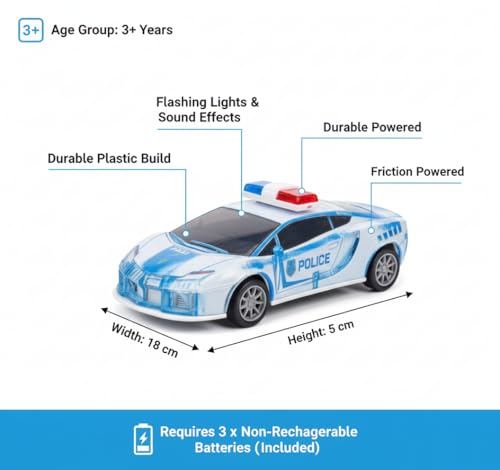 Image of Friction Powered Police Car Toy for Kids with Pull Back Action Super Speed Cop Vehicle with RGB Lights Music Siren Sound Birthday Gift for Boys Girls Toddlers [Blue 1007]