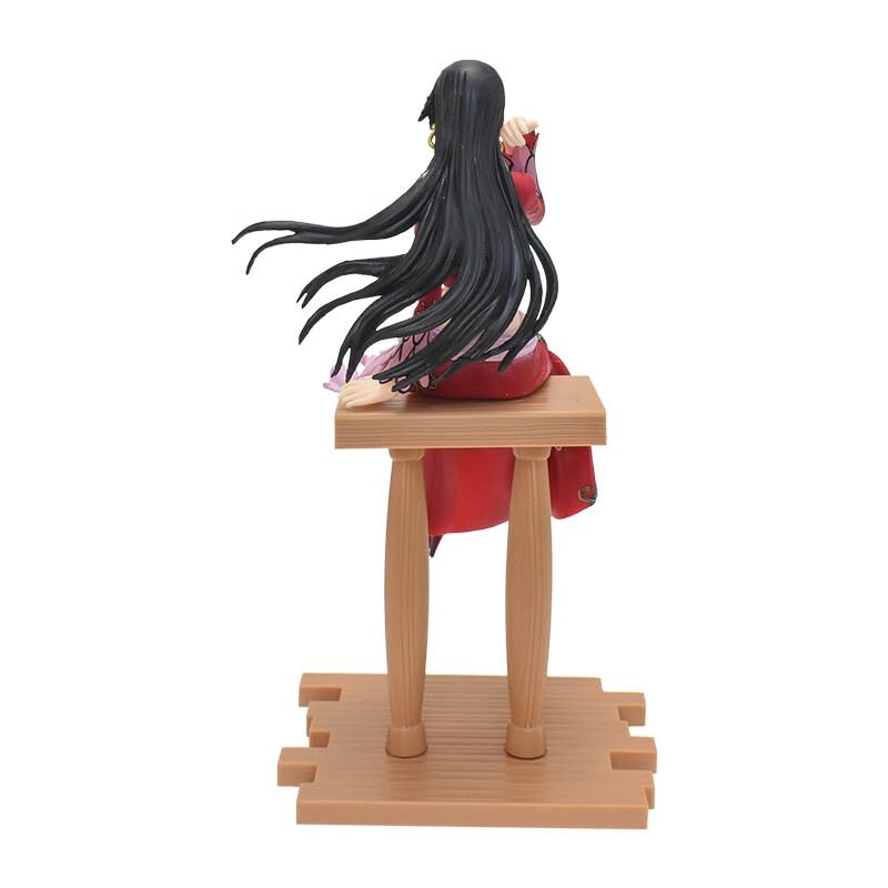 Image of One Piece Boa Hancock Red Slit Dress Sitting Action Figure | 18 cm Pirate Empress - Snake Princess Boa Hancock Sitting Figure with Wooden Base for Table & Desk Decor, Gift for Anime Fans