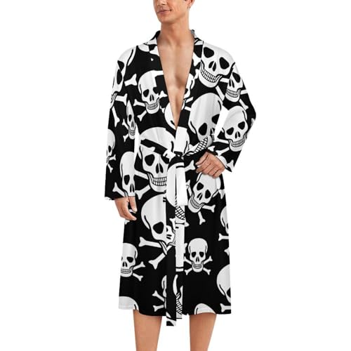 Crossbone Skull Head Mens Nightgown Lightweight Knee Long Bath Robe Spa Bathrobe Loungewear