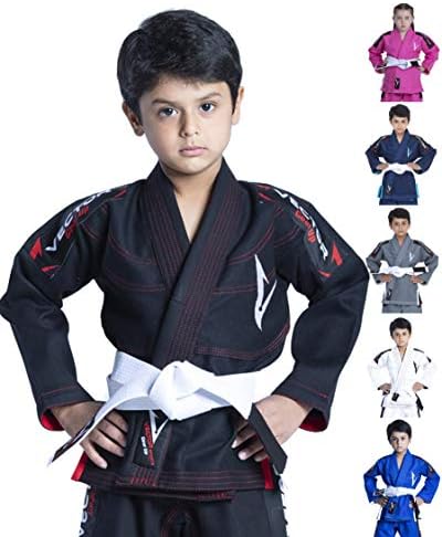 Vector Sports 100% Cotton Pearl Weave Kids Brazillian Jiu Jitsu BJJ Gi Attila Series Kimono Lightweight Preshrunk Fabric with Free White Belt (Black, K2)