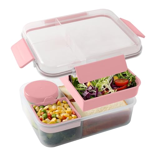 FIAVOM Bento Box Adult Lunch Box, 100% Leak-Proof, BPA-Free, Microwave & Dishwasher Safe, Pink, Compact