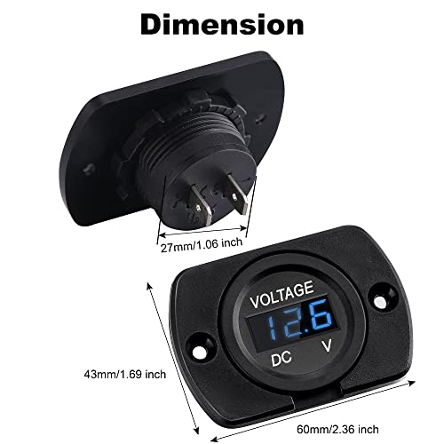 Crocsee 2 Pack Dc 12V 24V Waterproof Car Voltmeter Led Digital Display Panel, Round Voltage Gauge With Terminals For Car/Motorcycle/Travel Trailer/Truck/Boat/Atv/Utv (Blue Led Display) #TOP5