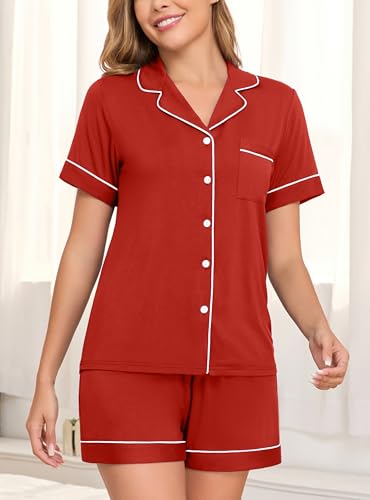 Image of Veseacky Womens Pajamas Set Short Sleeve Sleepwear Button Down Pjs Comfy 2 Pieces Soft Lounge Set S-XXL