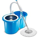 Premium All in One Stainless Steel 360 Spin Mop & Bucket System Self-Wringing Mop with 3 Microfiber Mop Heads Extended Length Adjustable Mop Pole with Stainless Steel Mop Plate