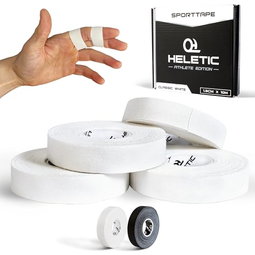 HELETIC Fingertape 4er Set Sporttape 1 5cm x 10m Athlete Edition - Tape mit extra starker Klebkraft leicht abreißbar & wasserabweisend (weiß)