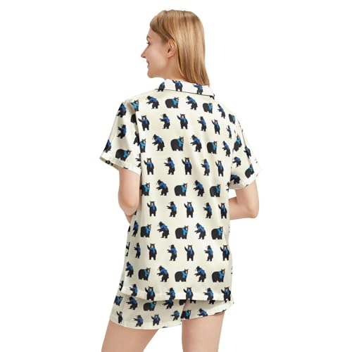 Image of Silk Satin Pajama Set for Women Summer Lounge Pjs Sets 2 Piece Suit Ladies Button Down Tops And Shorts Sleepwear