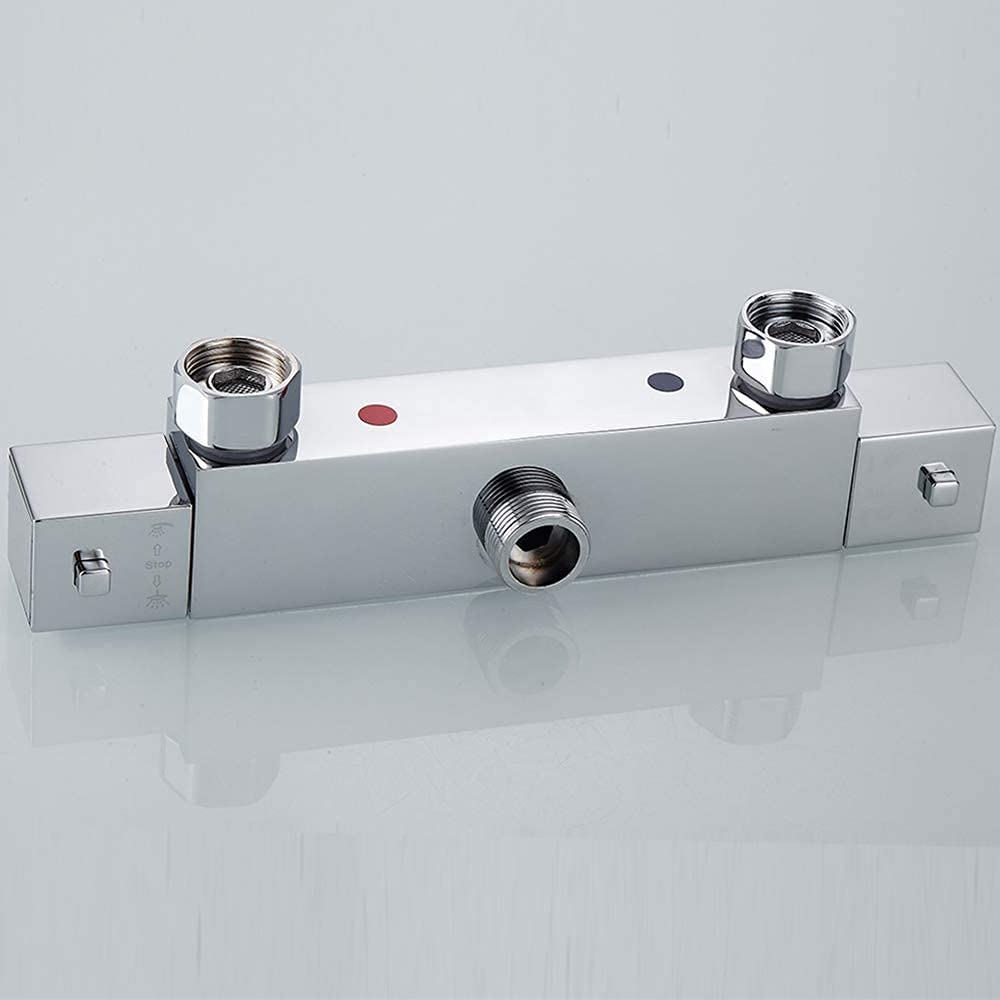 Termostato de Ducha Con Botón de Seguridad 38 °C, Grifo Mezclador, Caño Inferior, Conector de Latón, G 3/4 Superior y G 1/2 Inferior