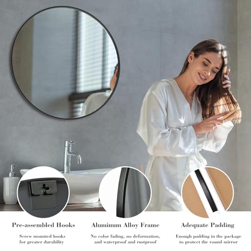 Image of NEWBULIG Round Bathroom Mirror for Over Sink, 28 Inch Wall Mount Vanity Circle Mirror with Matte Metal Framed, Decor for Bathroom, Entryway, Bedroom, Black