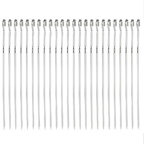 SagaSave Lot de 24 brochettes plates en acier inoxydable réutilisables pour barbecue en plein air, réunions de famille, pique-nique camping (40 cm)