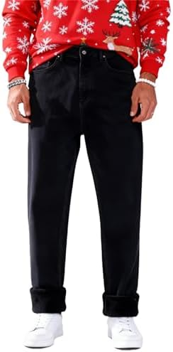 Fleece Lined Jeans for Black Jeans Men Winter Stretch Denim Warm Pants Baggy Jeans Men
