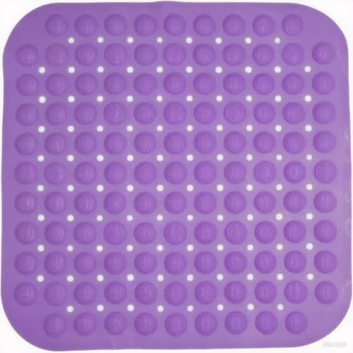 Tappetino doccia, 48 x 48 cm, antiscivolo, quadrato, per vasca da bagno, con ganci e fori di scarico, viola