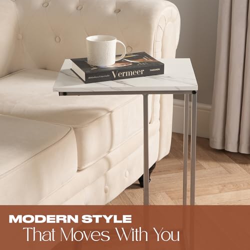 OHS White End Table C Shape, Sofa Table Bedside Bedroom Living Room Coffee Table Over Sofa Metal Frame Storage Decorative End Tables Space Saver - Image 7