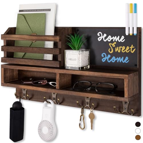 FIPUTE Key Holder for Wall, Wall Mounted Mail Holder Wooden