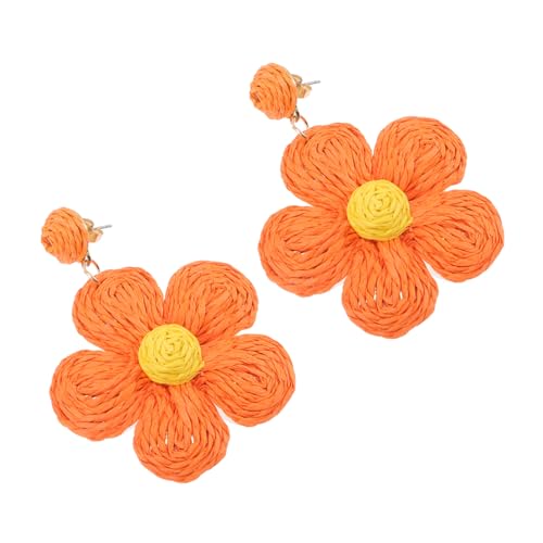Veemoon 1 Par pendientes accesorios de playa Pendientes para mujeres pendientes de disfraz para mujer pendientes colgados pendientes tejidos pendientes bohemios Rafia Naranja