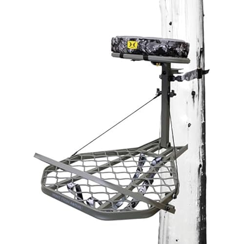 Hawk Hang-On Tree Stand, Platform w/ Safety Harness & Straps for Deer Hunting, Helium Pro - Adjustable Climbing Treestand Accessory and Equipment for Shooting