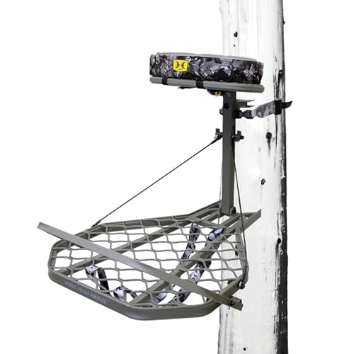 Hawk Hang-On Tree Stand, Platform w/Safety Harness & Straps for Deer Hunting, Helium Pro - Adjustable Climbing Treestand Accessory and Equipment for Shooting
