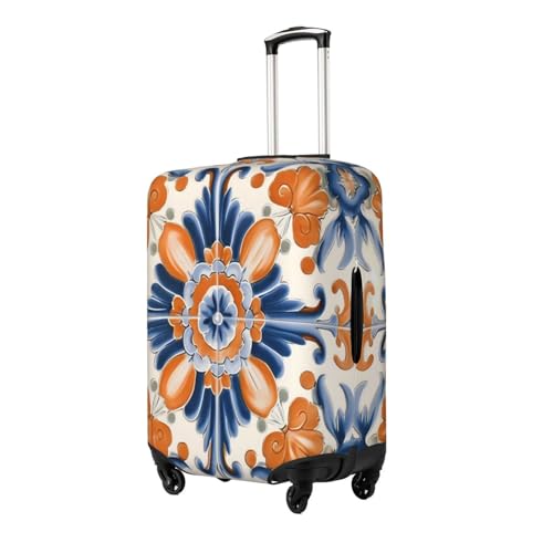 Orange Blue Paisley Tiles Pattern Travel Luggage Cover Elastic Suitcase Covers Washable Anti Scratch Luggage Dust Covers Protector, Fits 18-21 inch Luggage, S2