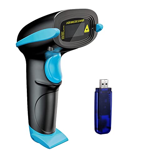 Image of NADAMOO Wireless Barcode Scanner 328 Feet Transmission Distance USB Cordless 1D Laser Automatic Barcode Reader Handhold Bar Code Scanner with USB Receiver for Store, Supermarket, Warehouse - Blue