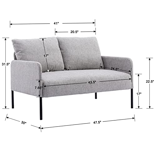 Dm Furniture 47.5-Inch Small Loveseat Upholstered 2 Seater Love Seats Linen Sofa Couch For Bedroom Living Room, 500 Pounds Weight Capacity, Light Grey #TOP5