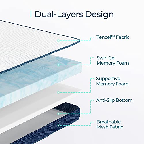 Linsy Living Twin Mattress Topper, 3 Inches Dual Layer Firm Memory Foam For Pressure Relief, Removable And Washable Tencel™ Cover, Adjustable Straps, Certipur-Us Certified, Oeko-Tex, Twin Size #TOP1