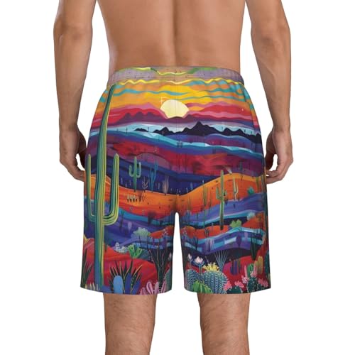 Men's Quick Dry Swim Shorts Sunset Desert Landscape Cacti Western Beauty Beach Trunks with Pockets2