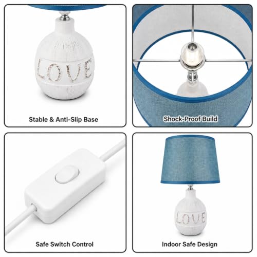 Image of ELARE Love Printed Table Lamp with Blue Fabric Shade & LED Bulb - Romantic Gift for Girlfriend, Boyfriend, Wife, Husband, Couples, Anniversary, Valentine's Day, Bedroom Bedside Lamp, 36 cm