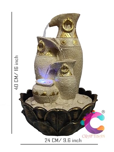 Image of Decorative Water Fountain for Home Decor, Office, Indoor & Outdoor, Garden, Puja Room, Vaastu, Reception, Spa, Gifting. (Yellow Matki)