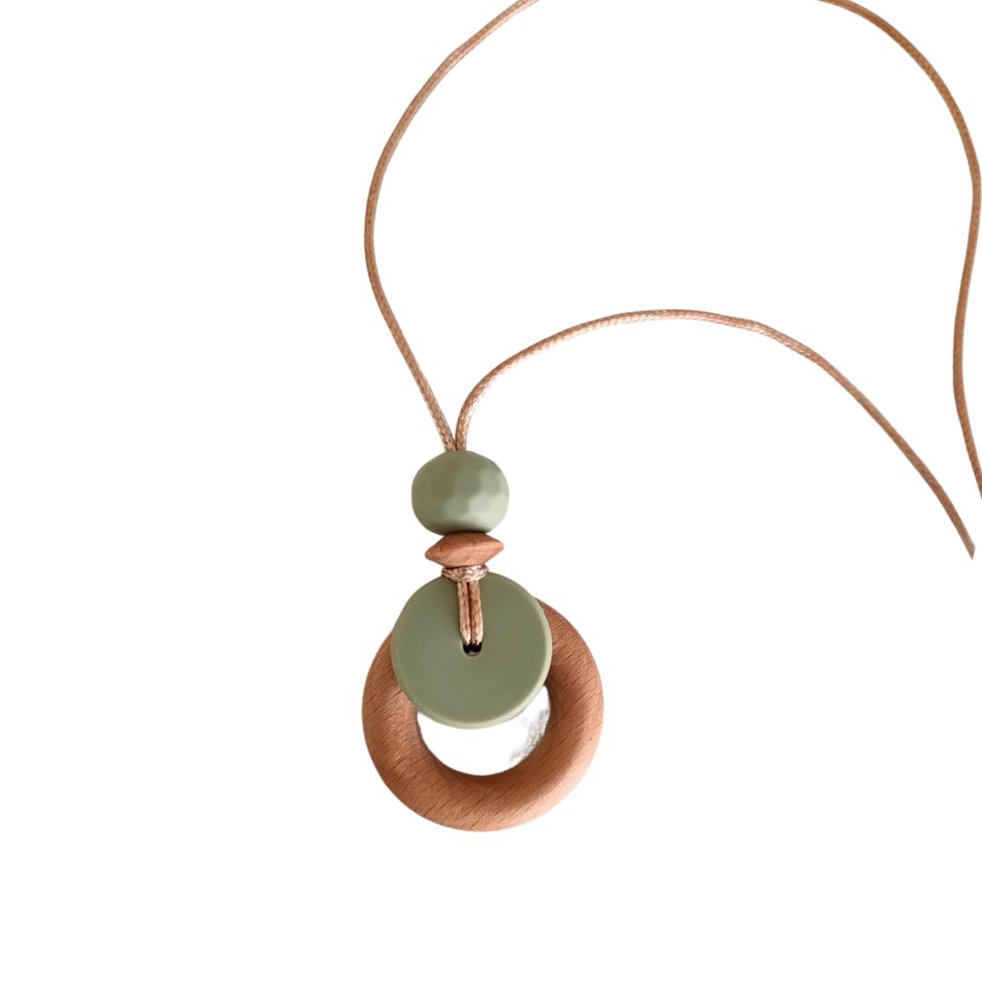 Breastfeeding and Nursing Necklace with Natural Beechwood for Mum and Baby - Sage Textured Feeding Necklace - Bennie Blooms Pendant