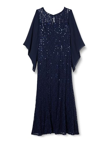 Gina Bacconi Vestido Largo y Acampanado con Escote Mangas Capelet ilusión cóctel, Azul Marino, 38 para Mujer