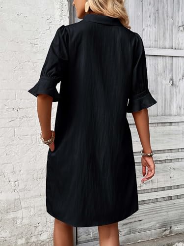 Image of FENSACE Womens Casual Shirt Dress Ruffle Sleeve Button Down Shift Summer Dresses with Pockets