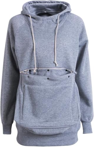 Männer und Frauen Haustier Tasche Hoodie, langärmelig, Große Taschen, Katze und Hund Hoodie,Grau,XL