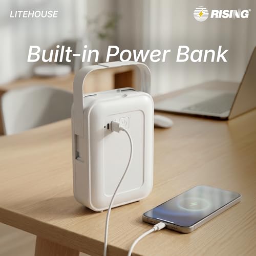 Image of RISING LITEHOUSE Rechargeable Emergency Light for Home | 4000mAh Li-ion Battery | 12W Bright LED | 180 Degree Light | Upto 10 Hours Back Up | Easy Sliding Handle | Type-C Charging + Power Bank
