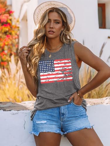 FAYALEQ American Flag Print Tank Tops Women USA Stars Stripes Patriotic T Shirt Summer Loose Vest Tees2