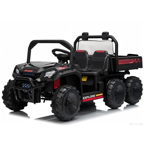 Hetoy 24V Ride on Toys, 2 Seater Dump Truck Car for Kids 4-8, 4WD Electric Tractor with Remote Control, Dump Bed, 3 Speed Modes, Music Player, Black