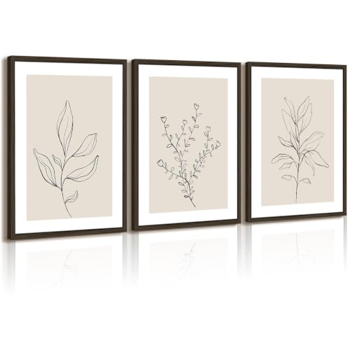 Botanical Wall Art Decor Neutral Wall Decor Boho Beige Canvas Wall Art Botanical Minimalist Pictures Neutral Prints Beige Posters Boho Artwork for Room Bedroom 12x16x3 Inch Wood Framed