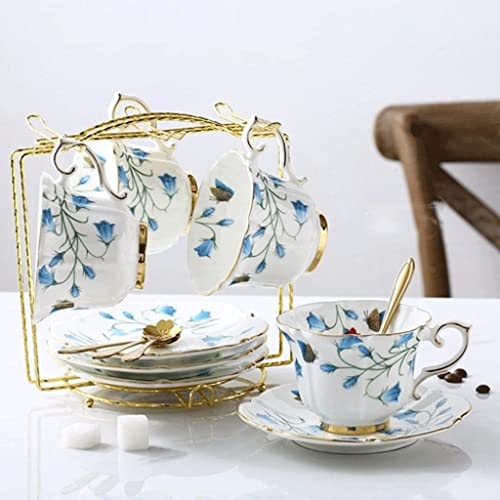 SGSG Bone China Taza de té de la Tarde Taza de café de cerámica Flor Elegante Taza de té Platillo Estante de Entrega (A…