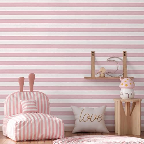 Biyoee Pink and White Peel and Stick Wallpaper 15.7"x236" Modern Stripe Wallpaper Self-Adhesive Contact Paper for Cabinets Furniture Renovate Wall Covering by Biyoee - Used condition - Image 4