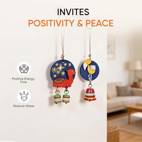 Image of Aakriti Art Creations Desert Melody Wind Chime Set | Handmade Modern Art Wooden & Metal Wind Chimes | Decorative Indoor & Outdoor Hanging for Balcony, Garden, Living Room & Gifting