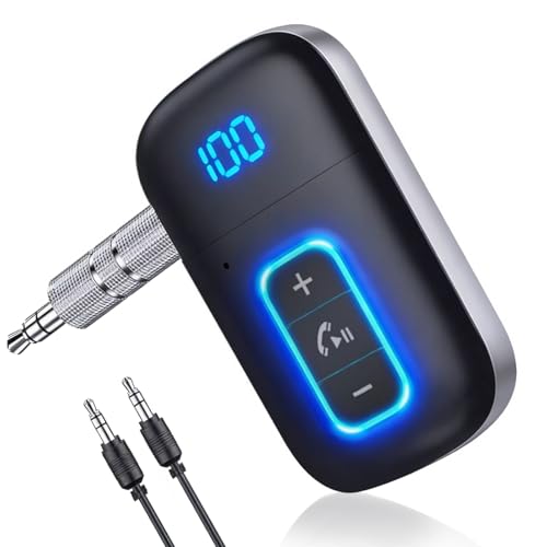 Image of TISONNY Bluetooth 5.3 AUX Adapter for Car, Home Audio & Devices, Wireless Music Receiver, Hands-Free Calling, 3.5mm AUX Input, Sound, 16H Battery Life, Compact Design, Silver