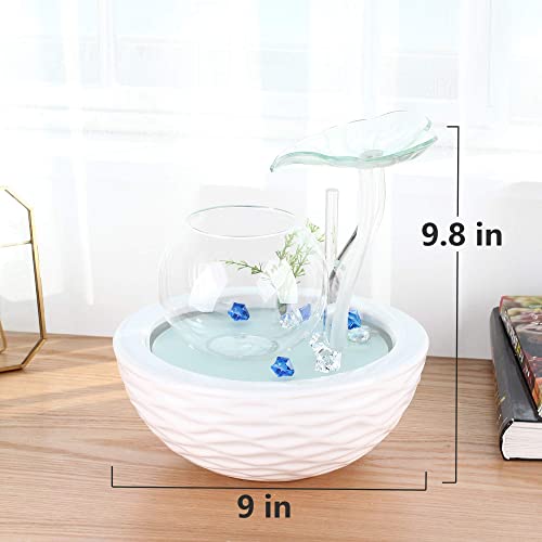 Crapelles Transparent Glass Leaves Waterfall Fish Tank With Colorful Shine,Ceramic Bolw,Tabletop Indoor Fountain Small Aquarium House Office Decor thumb #5