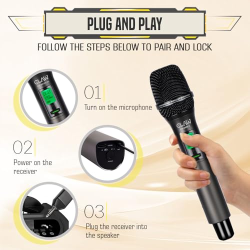 Image of CLAW CW-SR50H UHF Wireless Dynamic Microphone with Plug & Play Receiver, LED Display, One-Tap Mute, 50m Long Range, Rechargeable Metal Receiver for Karaoke, DJ & Stage