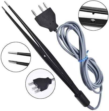 21 cm Precision Tweezers with Built-in Hand Switch & Fixed Cable — Black
