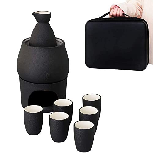 Service à saké 9 pièces en céramique avec chauffe-plat et coffret - 3