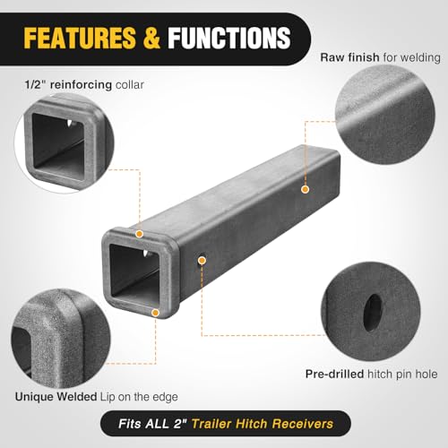 Image of Nilight Hitch Adapter 2 inch x 12 inch Combo Bar Trailer Receiver Tube Weld-on Raw Steel Hitch Bar
