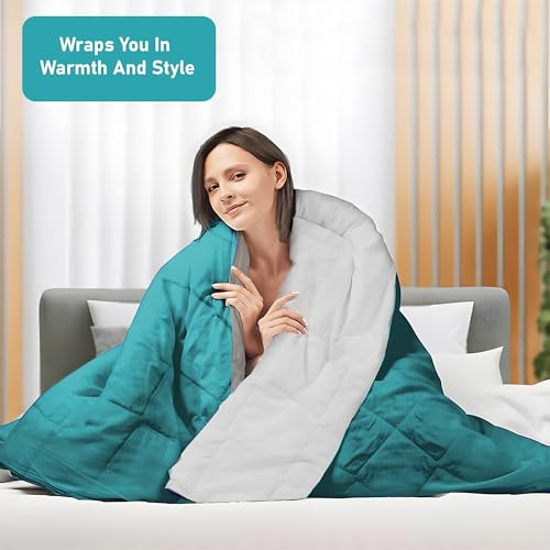 Image of Kuber Industries Premium 90x100 in (Extra Thick) Reversible Soft Blanket for Winter|300 GSM Comforter & Garam Kambal for Home | Quilted Razai /Double Bed Blankets for Winter | Teal & Off White