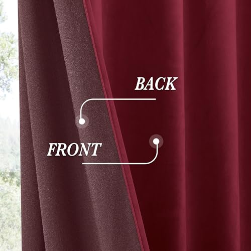 Image of RYB HOME Burgundy Red Velvet Curtains 96 inches for Bedroom Living Room | Thermal Insulated, Privacy UV Block, Back Tab, Backdrapes for Movie Theater Stage Christmas, W52 x L96, 2 Panels