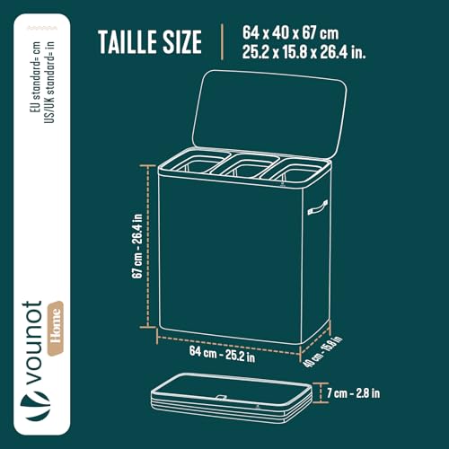 Panier à linge 170L grande capacité rectangulaire 3 compartiments - 3