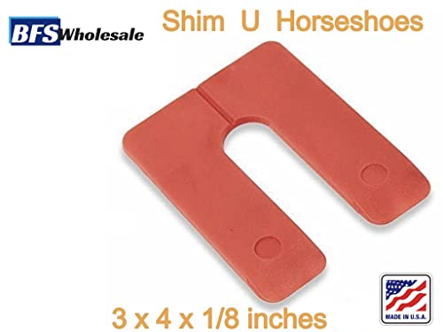 Image of Plastic Structural Shim Horseshoes U Shape, Size: 3 inch x 4 inch x 1 /8 inch,. Pack of 60 Pcs. Red Color, Made in U.S.A. Levelers for Window & Door Shims. BFSEALS Free & Quick Shipping from USA